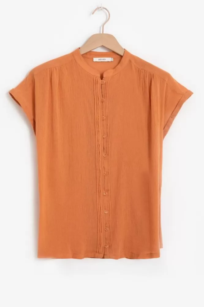 Dames T-Shirts En Tops-DonkeroranjeT-ShirtMetKnoopjes