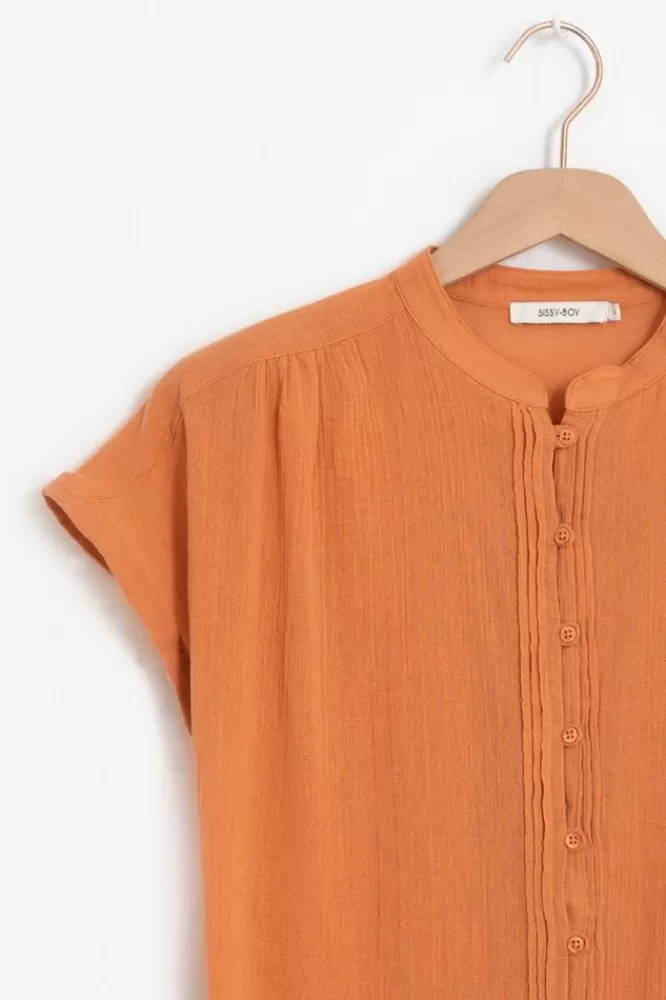 Dames T-Shirts En Tops-DonkeroranjeT-ShirtMetKnoopjes