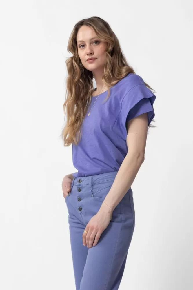 Dames T-Shirts En Tops-DonkerpaarsT-ShirtMetDubbeleMouw