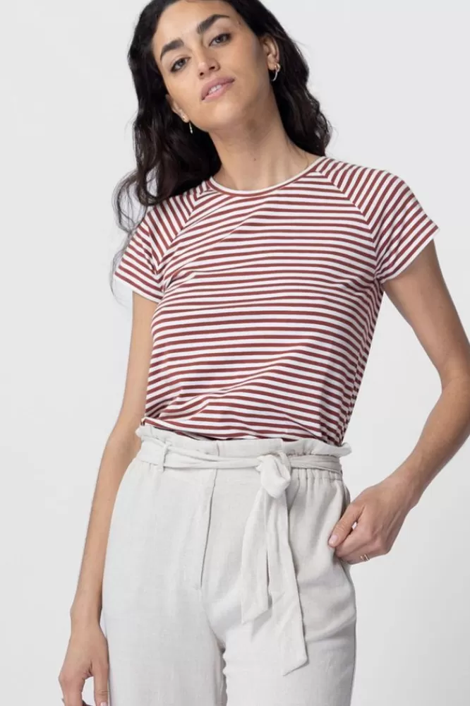 Dames T-Shirts En Tops-DonkerroodGestreeptT-Shirt
