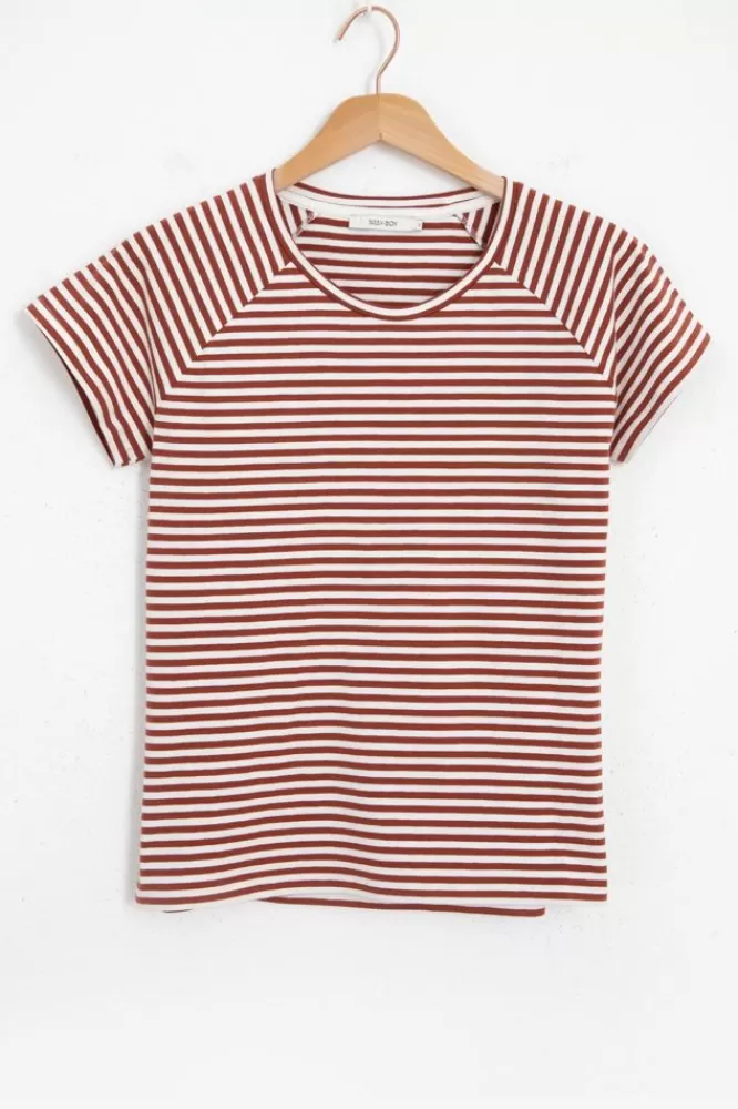 Dames T-Shirts En Tops-DonkerroodGestreeptT-Shirt