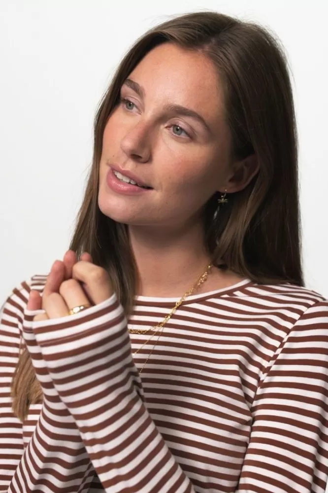Dames T-Shirts En Tops-GestreeptT-ShirtMetLangeMouwen