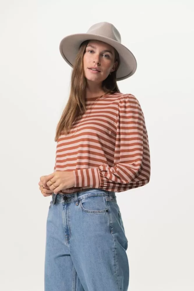 Dames T-Shirts En Tops-GestreeptT-ShirtMetPofmouwen