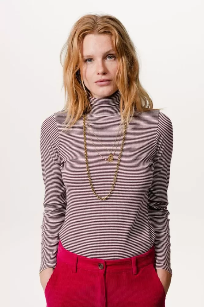 Dames T-Shirts En Tops-GestreepteRibLongsleeveMetCol