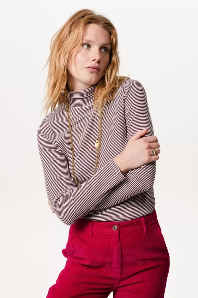Dames T-Shirts En Tops-GestreepteRibLongsleeveMetCol
