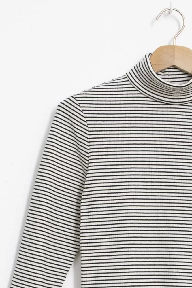 Dames T-Shirts En Tops-GestreepteRibLongsleeveMetTurtleNeck