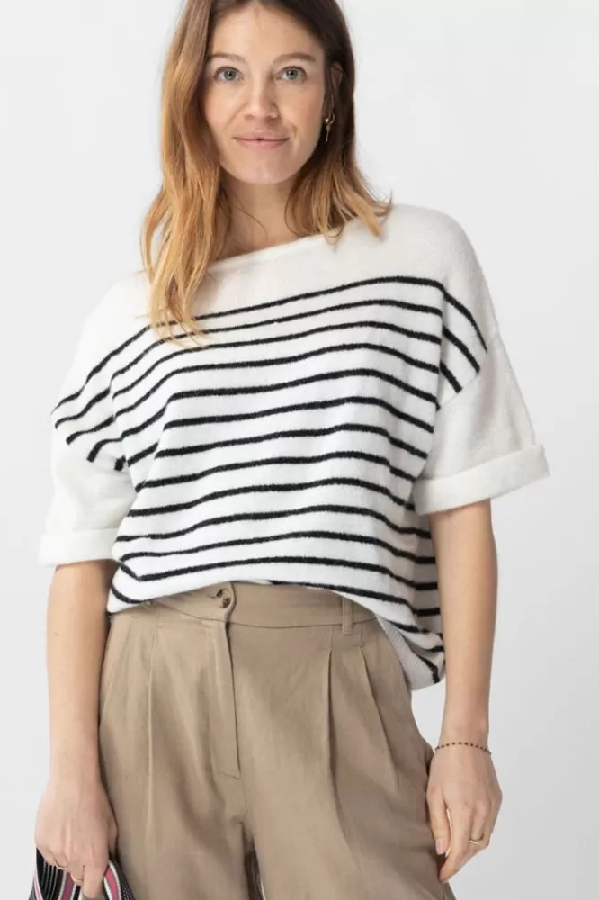 Dames T-Shirts En Tops-GestreepteTopMetKnoopjesAchter
