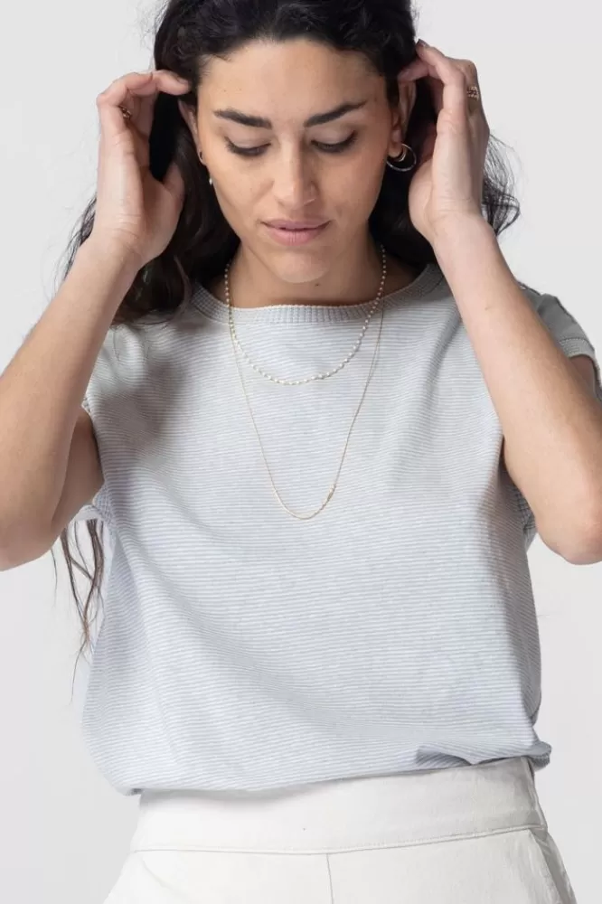Dames T-Shirts En Tops-GrijsGestreeptT-Shirt
