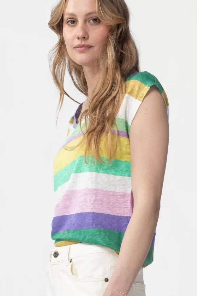 Dames T-Shirts En Tops-GroeneGestreepteLinnenTop