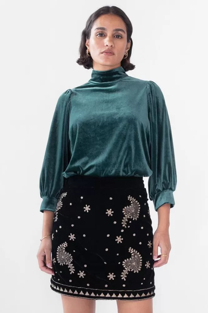 Dames T-Shirts En Tops-GroeneVelvetTopMetPofmouwen