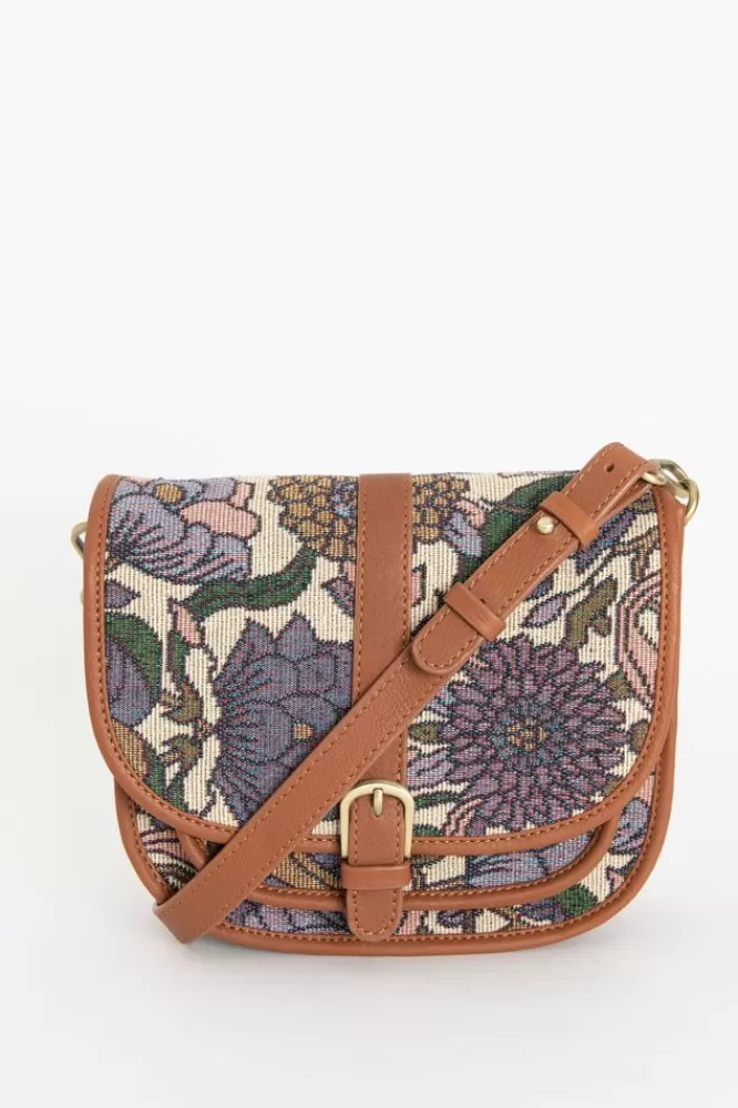 Dames Tassen-JacquardSchoudertasMetPaarseBloemenprint
