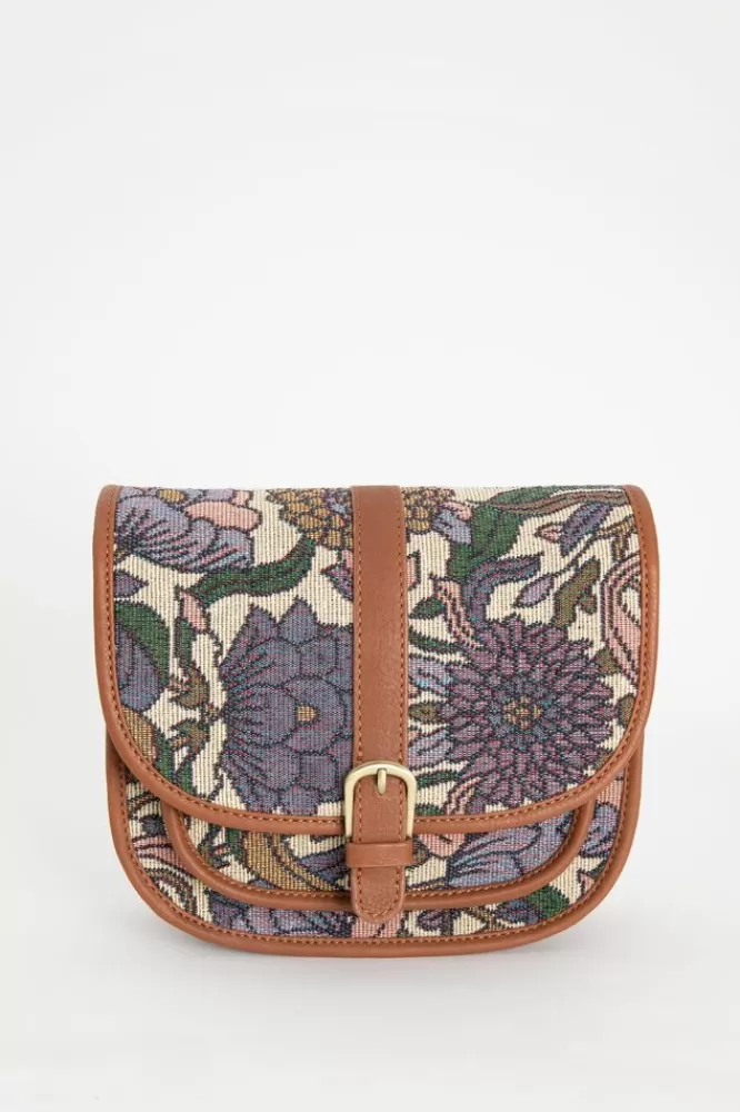 Dames Tassen-JacquardSchoudertasMetPaarseBloemenprint