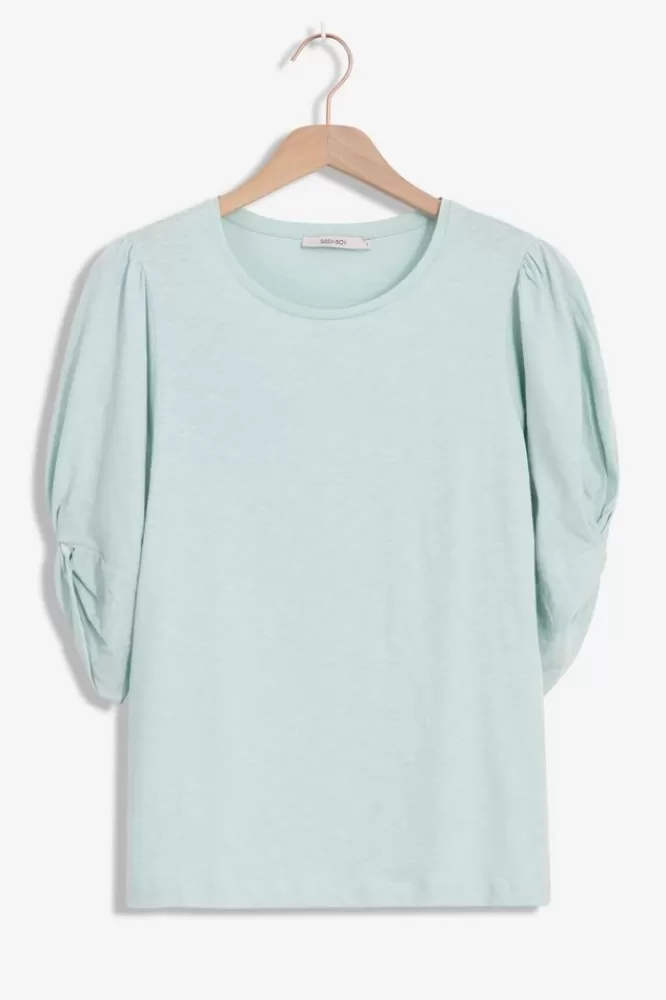 Dames T-Shirts En Tops-LichtblauwJerseyT-ShirtMetMouwdetail