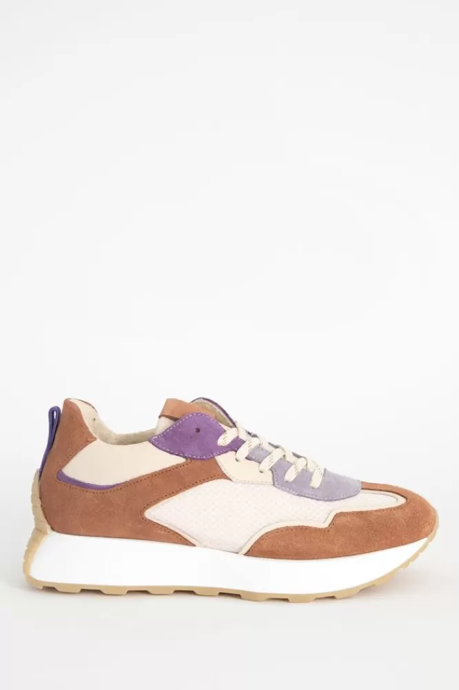 Dames Schoenen-LichtbruineSneakersMetPaarsDetail