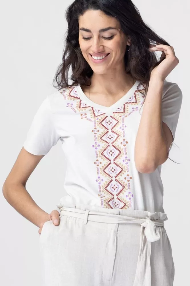 Dames T-Shirts En Tops-LichtgrijsT-ShirtMetBorduursel