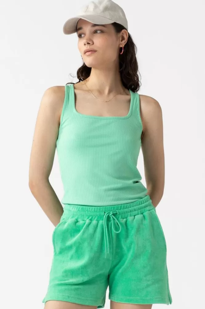 Dames T-Shirts En Tops-LichtgroenRibSinglet