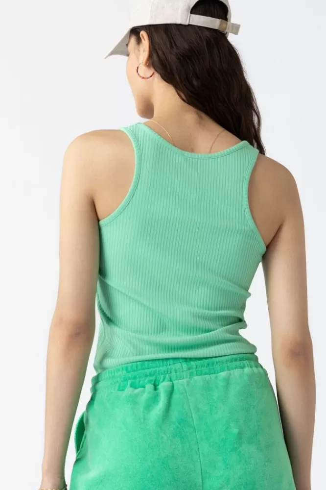 Dames T-Shirts En Tops-LichtgroenRibSinglet