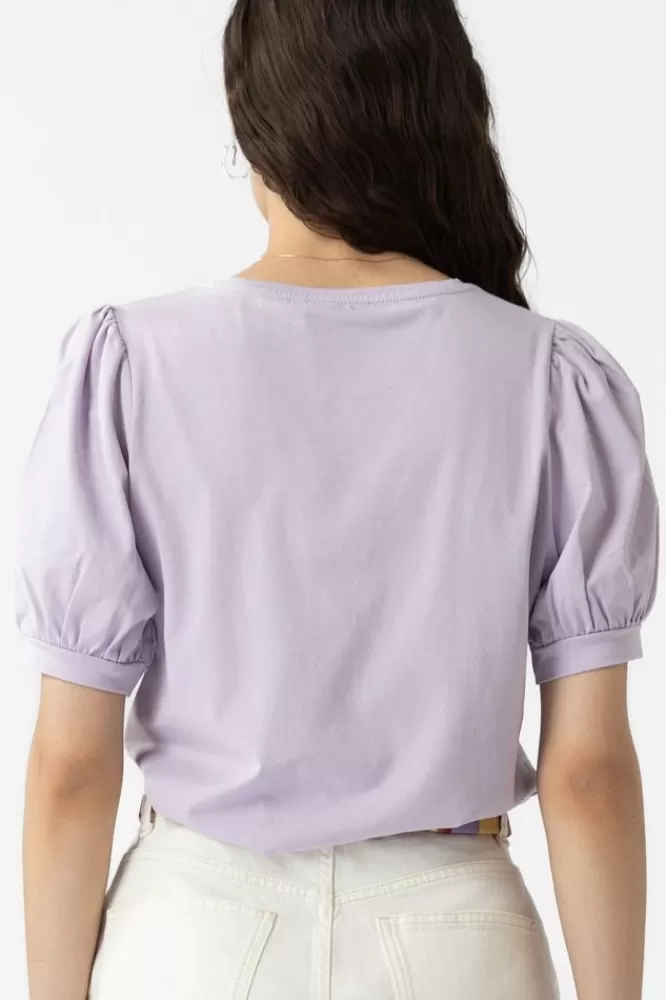 Dames T-Shirts En Tops-LichtpaarsT-ShirtMetPofmouwen