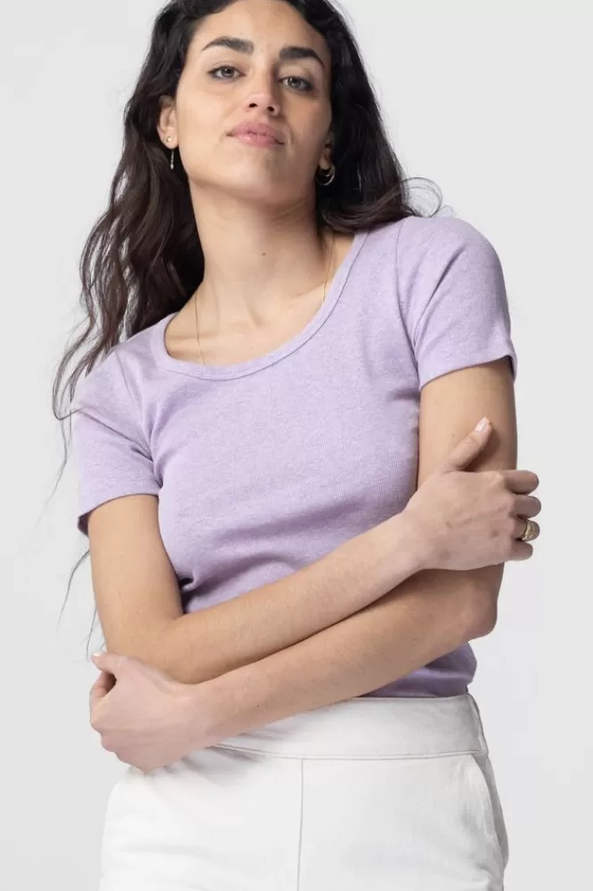 Dames T-Shirts En Tops-LichtpaarseBasicStretchRibT-Shirt