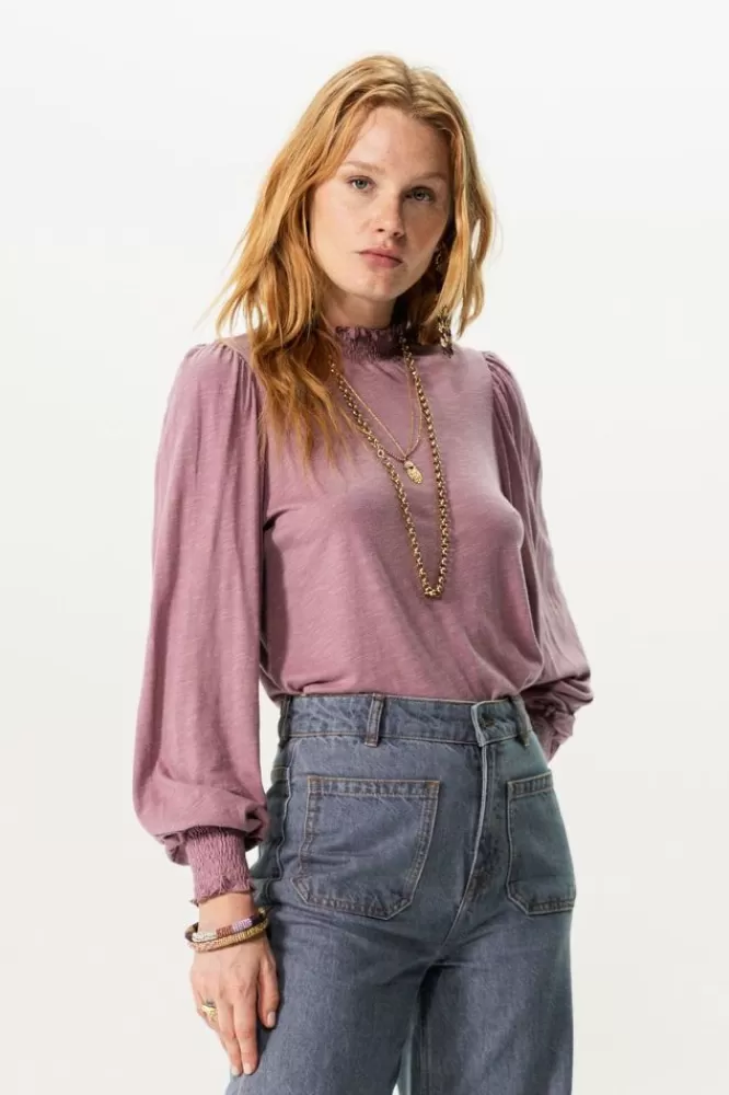 Dames T-Shirts En Tops-LichtpaarseLongsleeveMetPofmouwen