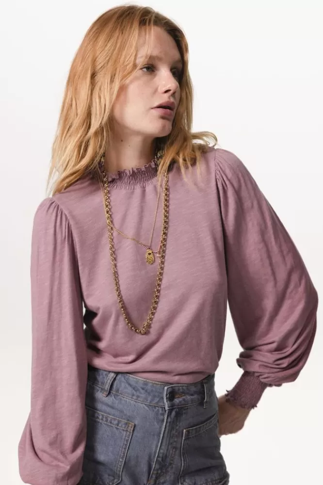 Dames T-Shirts En Tops-LichtpaarseLongsleeveMetPofmouwen