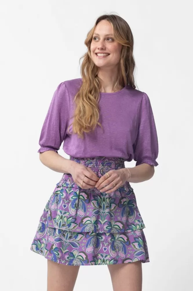 Dames T-Shirts En Tops-LinnenT-ShirtMetPofmouwen