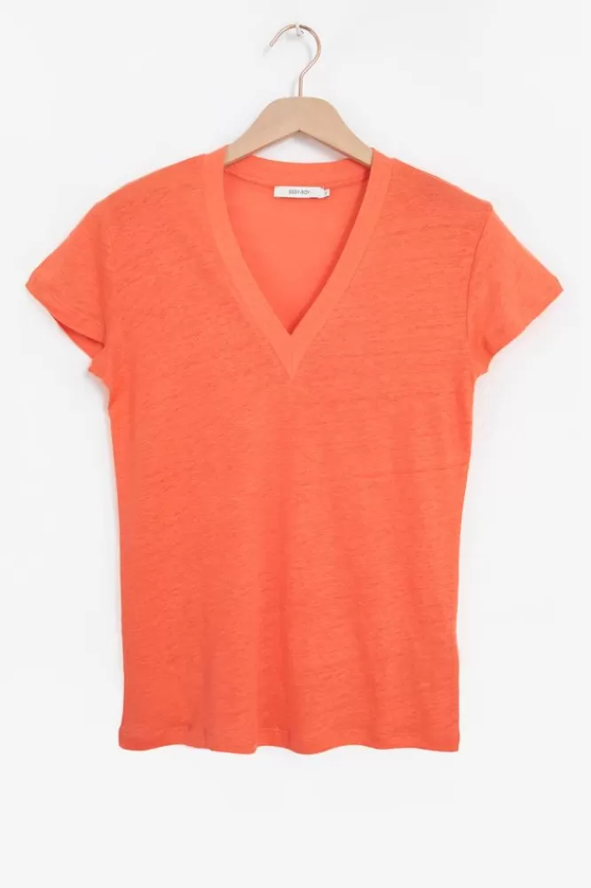 Dames T-Shirts En Tops-LinnenV-HalsT-Shirt