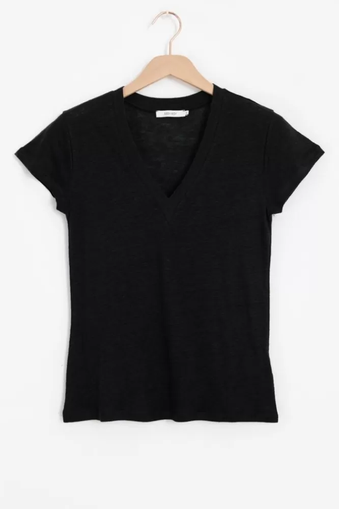 Dames T-Shirts En Tops-LinnenV-HalsT-Shirt