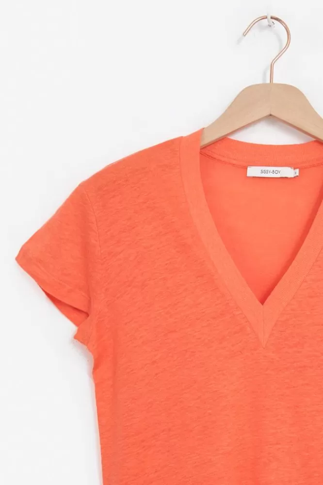 Dames T-Shirts En Tops-LinnenV-HalsT-Shirt