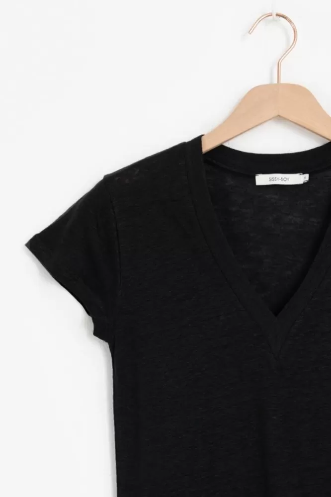 Dames T-Shirts En Tops-LinnenV-HalsT-Shirt