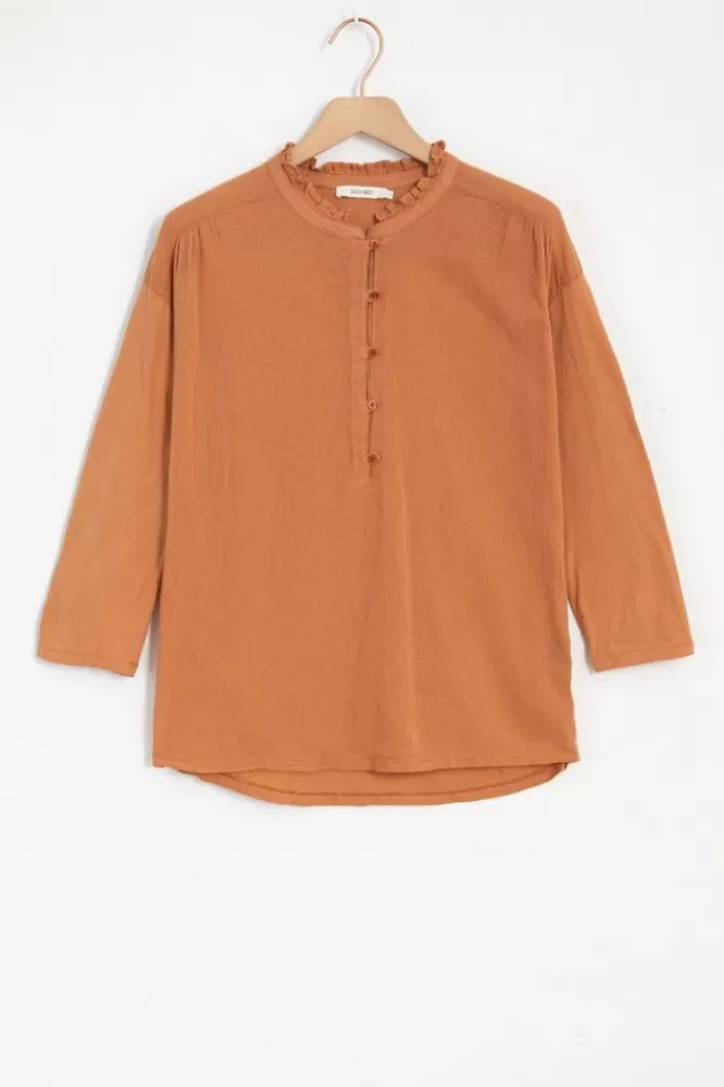 Dames T-Shirts En Tops-OranjeKatoenenTopMetKnoopjes