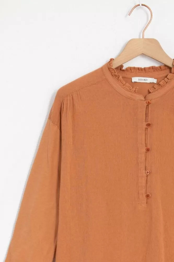 Dames T-Shirts En Tops-OranjeKatoenenTopMetKnoopjes