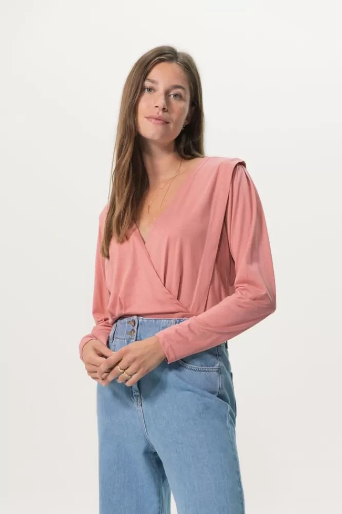 Dames T-Shirts En Tops-OverlapJerseyT-ShirtMetLangeMouwen
