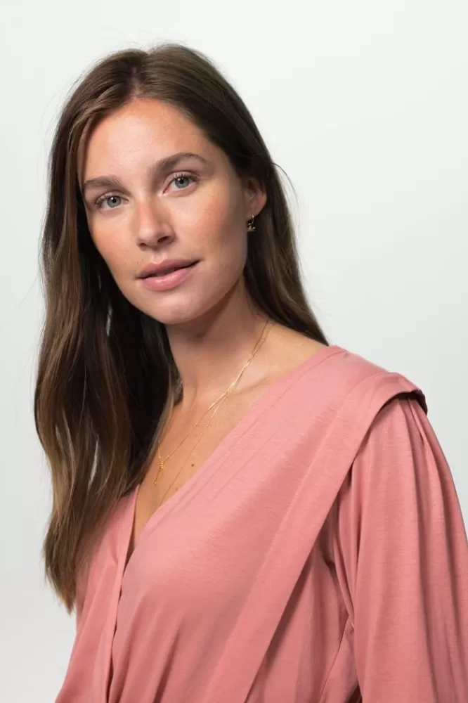 Dames T-Shirts En Tops-OverlapJerseyT-ShirtMetLangeMouwen
