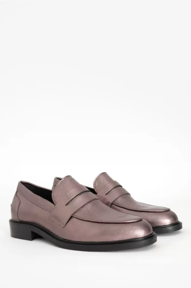 Dames Schoenen-PaarseMetallicLerenLoafer