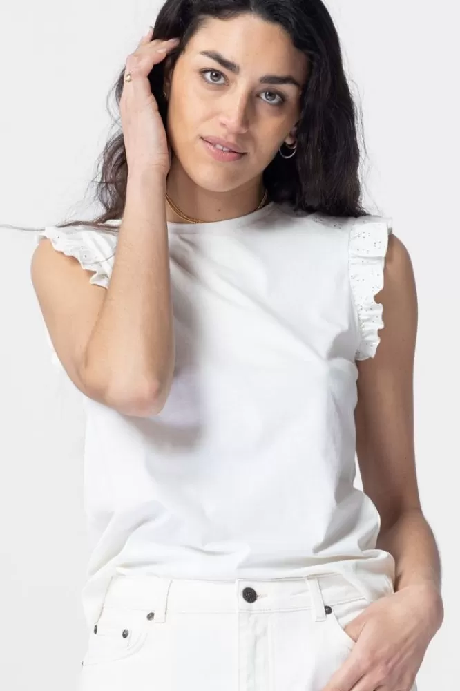 Dames T-Shirts En Tops-TeKatoenenTopMetAjourDetailsEnRuffles