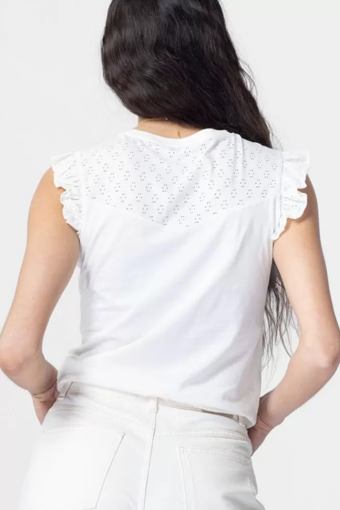 Dames T-Shirts En Tops-TeKatoenenTopMetAjourDetailsEnRuffles