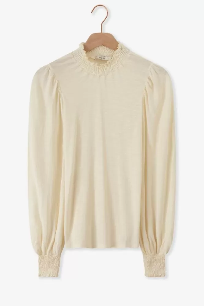 Dames T-Shirts En Tops-TeLongsleeveMetMockNeckEnSmockDetails