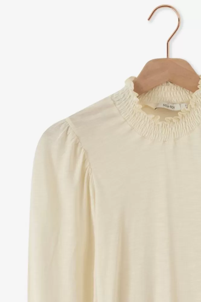 Dames T-Shirts En Tops-TeLongsleeveMetMockNeckEnSmockDetails