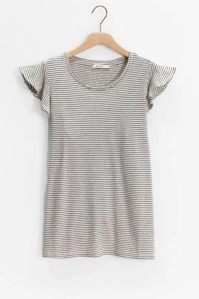 Dames T-Shirts En Tops-WitGestreeptT-ShirtMetRuffles