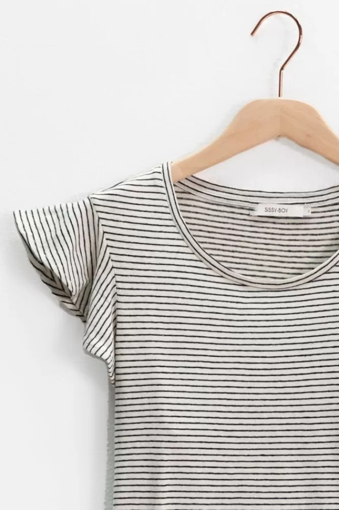 Dames T-Shirts En Tops-WitGestreeptT-ShirtMetRuffles