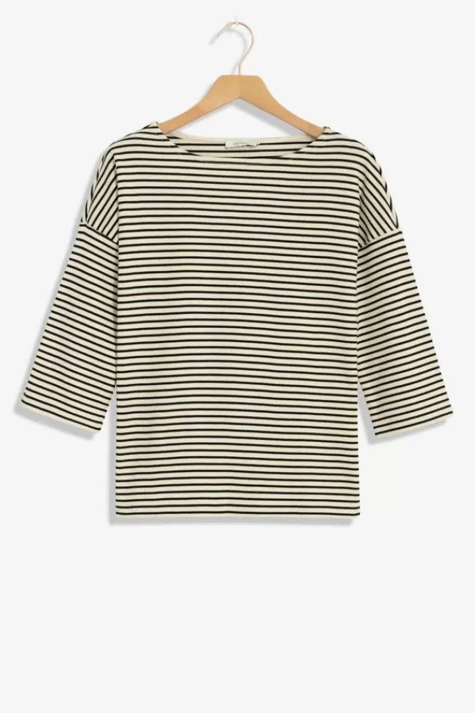Dames T-Shirts En Tops-ZwartBeigeGestreeptT-Shirt